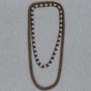Handmade Beaded Rope Necklace Set Bronze White Iridescent Seed Bead 2 Piece